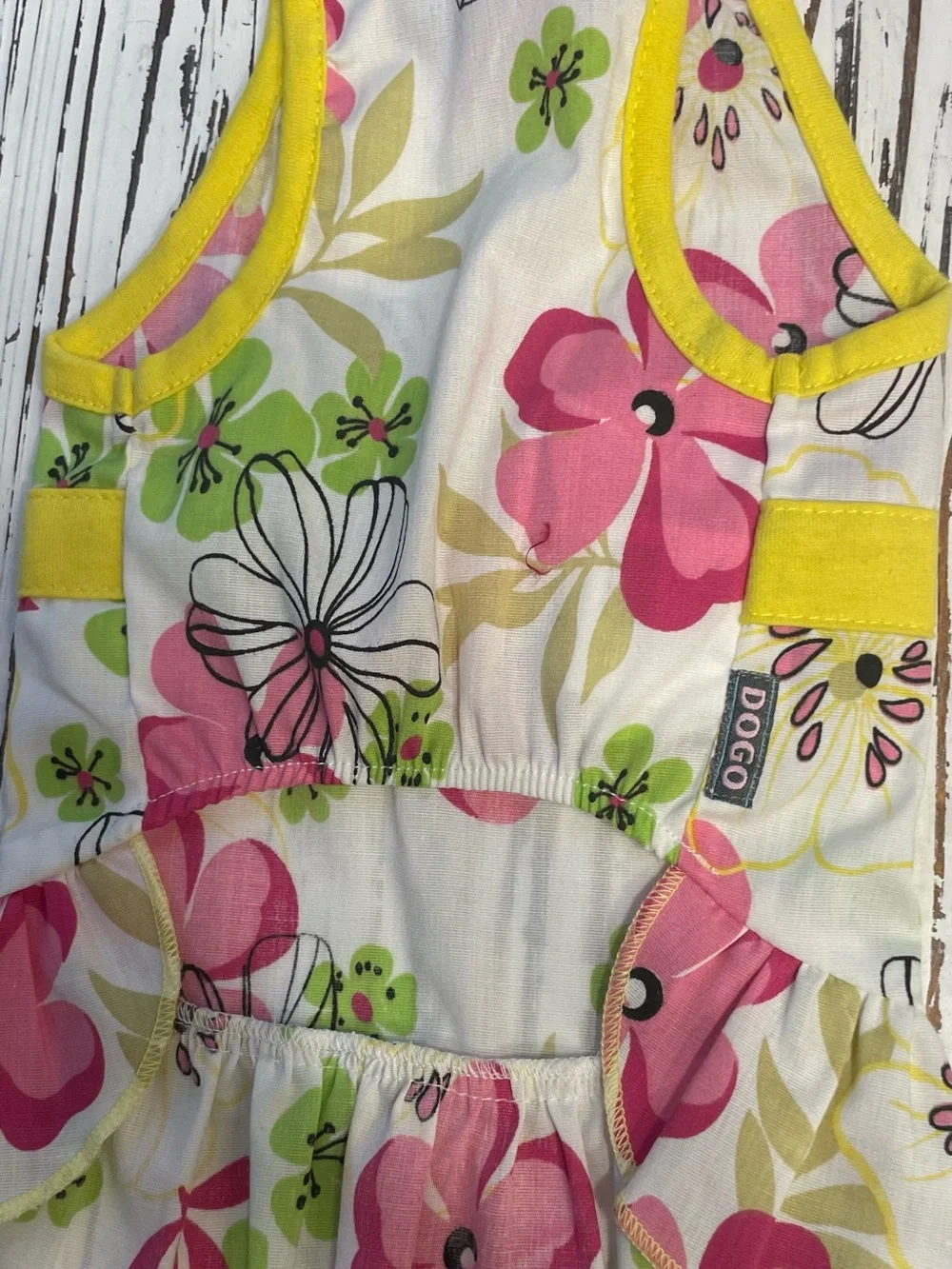 Yellow Floral Pet Dress with Ribbon Flowers Medium